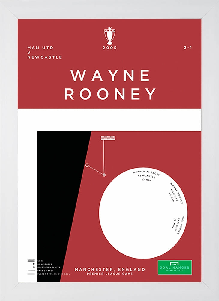 Man Utd - Wayne Rooney vs Newcastle 2005-30 x 42-Flat White Frame