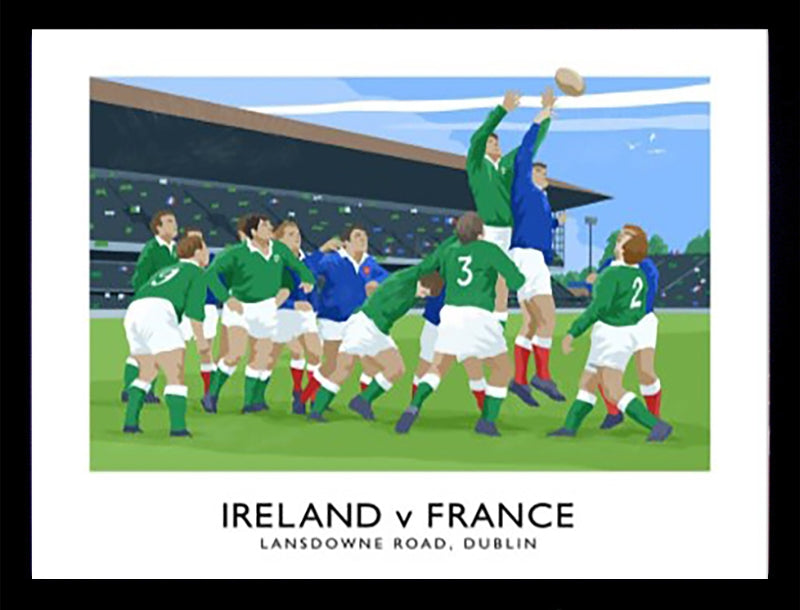 Rugby - Ireland v France-70 x 50-Black Box Frame (No Mount)