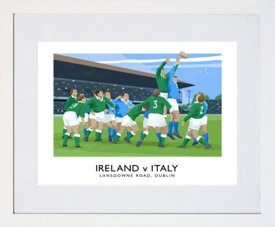 Rugby - Ireland v Italy-40 x 30-White Box Frame (With Mount)