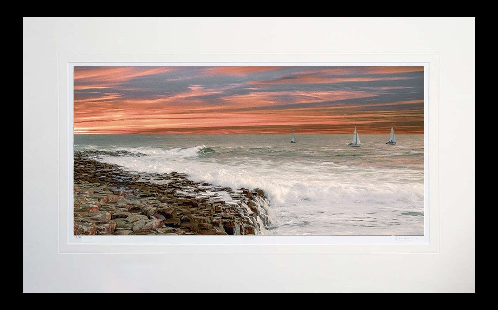 Co Antrim  - Sails At Sunset, Giant's Causeway-71 x 45-Flat Black Frame