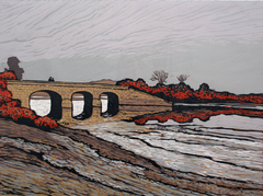 Linocut Print - Co Down Sea Buckthorn At The Downshire Bridge