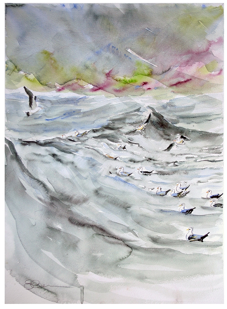 Original - Seagulls In A Storm Unframed