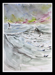 Original - Seagulls In A Storm Black Frame