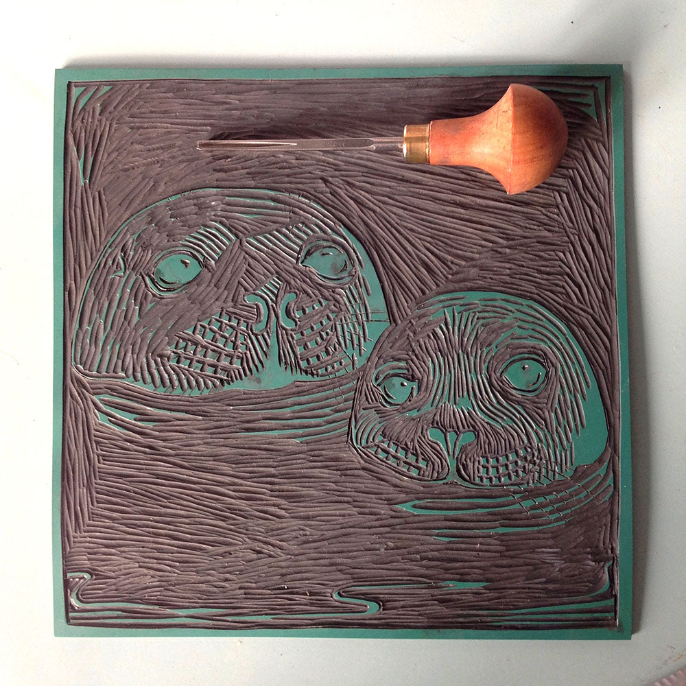 Lino Print - Seal With Pup
