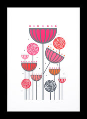 Seedheads and Alliums Pink and Orange Framed