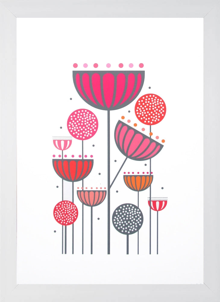 Seedheads and Alliums Pink and Orange White Frame