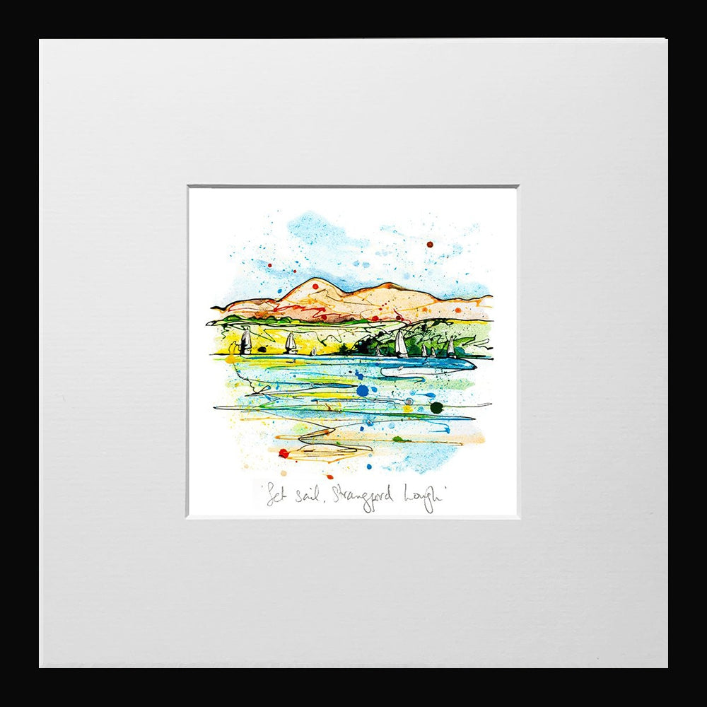 Print Open Edition Landscape - Set Sail, Strangford Lough-12 x 12-Small Flat Black Frame
