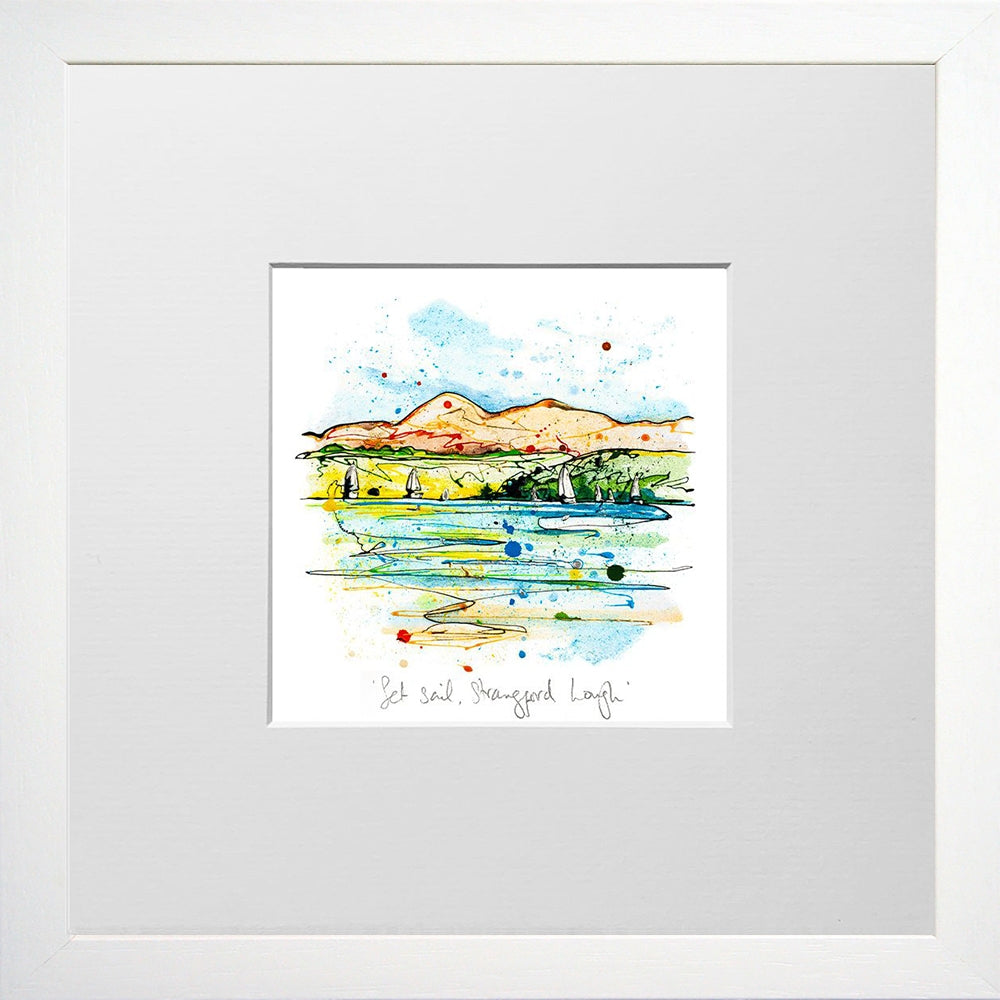 Print Open Edition Landscape - Set Sail, Strangford Lough-12 x 12-Small Flat White Frame