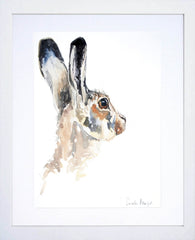 Animals Hare - She Glanced At The Moon White Frame