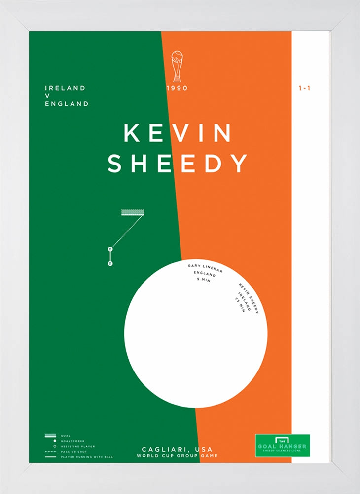 Republic of Ireland - Kevin Sheedy vs England 1990-30 x 42-Flat White Frame