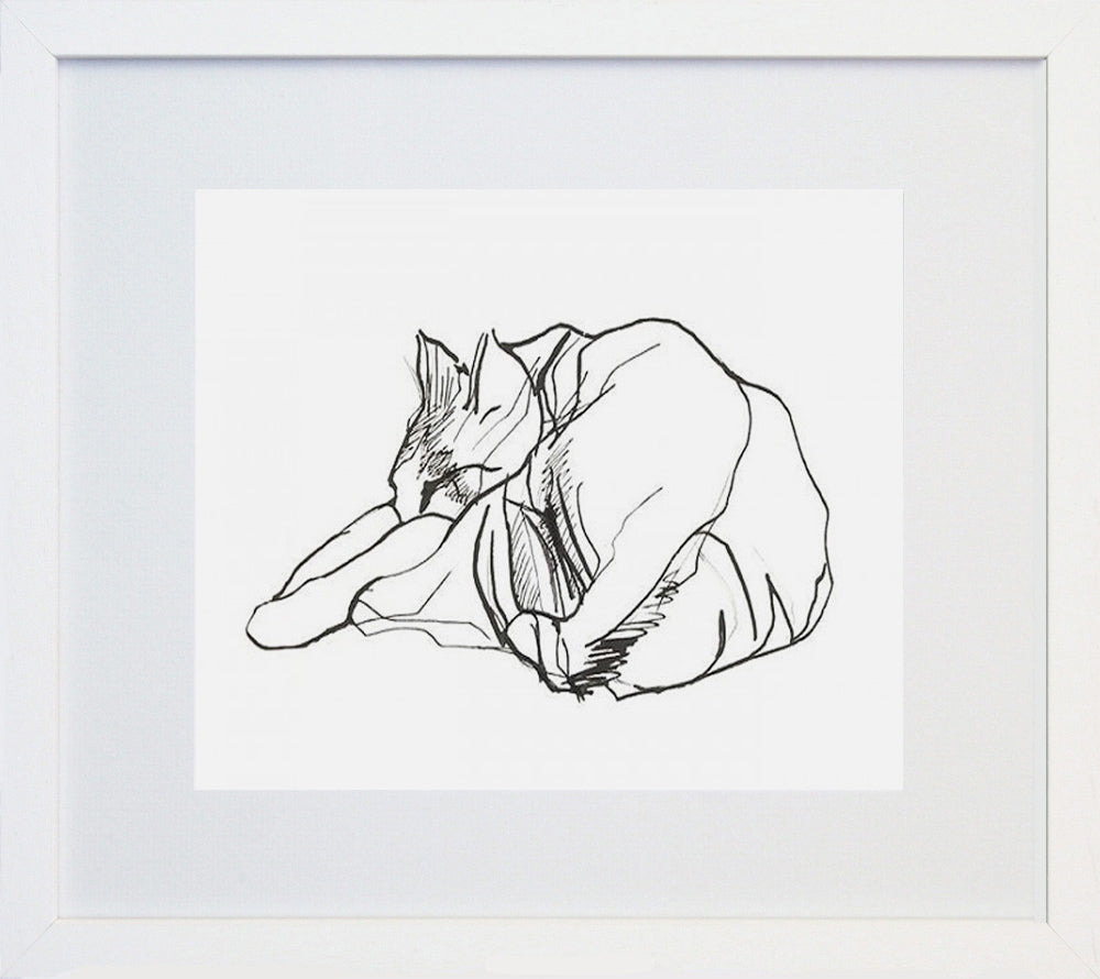 Sleeping Cat I White Frame