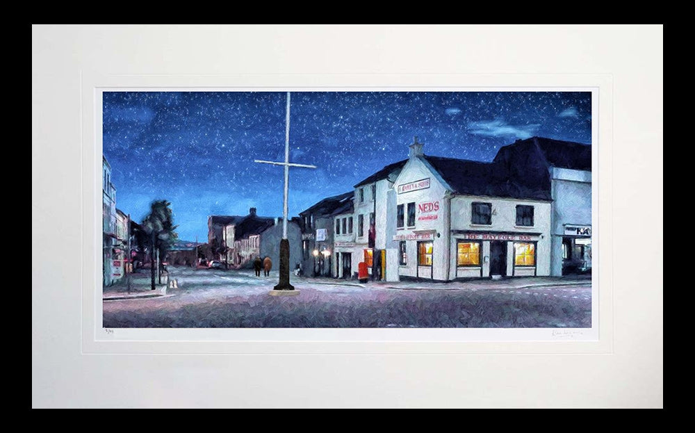 Co Down - Starry Night at Neds Holywood-71 x 45-Flat Black Frame