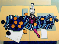 Linocut Print - Still Life With Oil And Lemons
