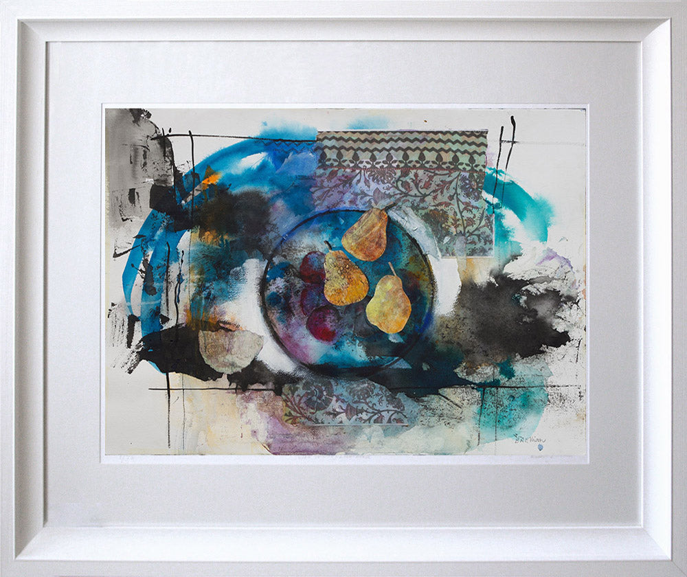 Still Life With Pears And Plums White Frame