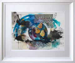 Still Life With Pears And Plums White Frame