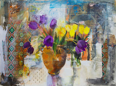 Still Life With Purple And Yellow Tulips Unframed