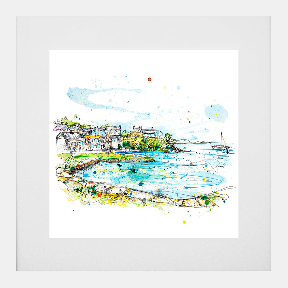 Print Open Edition Landscape - Strangford Village-30 x 30-White Box Frame (With Mount)
