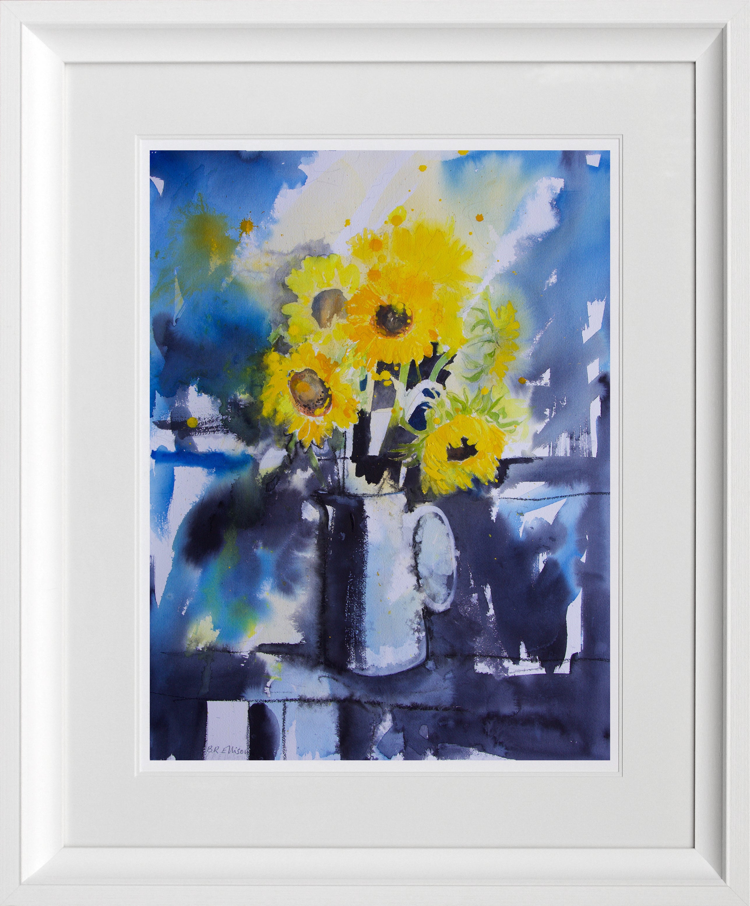 Print - Sunflowers In Shadows Chunky White Frame