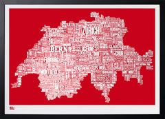 Map - Switzerland in Red - Black Box Frame