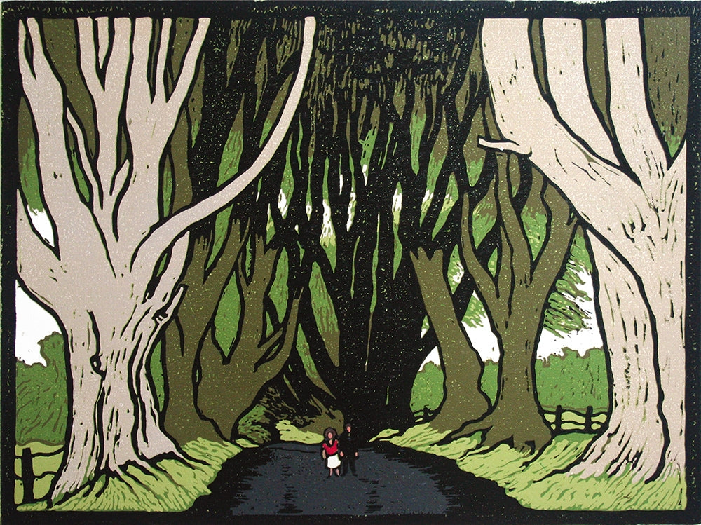 Linocut Print - Co Antrim The Big Beeches Stranocum 2015