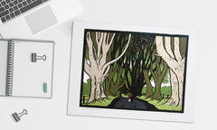 Linocut Print - Co Antrim The Big Beeches Stranocum 2015
