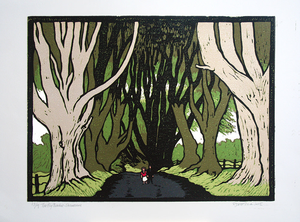 Linocut Print - Co Antrim The Big Beeches Stranocum 2015 Unframed