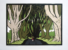 Linocut Print - Co Antrim The Big Beeches Stranocum 2015 Unframed