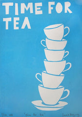 Screen Print - Time For Tea In Blue Unframed
