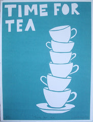Screen Print - Time For Tea In Turquoise Unframed