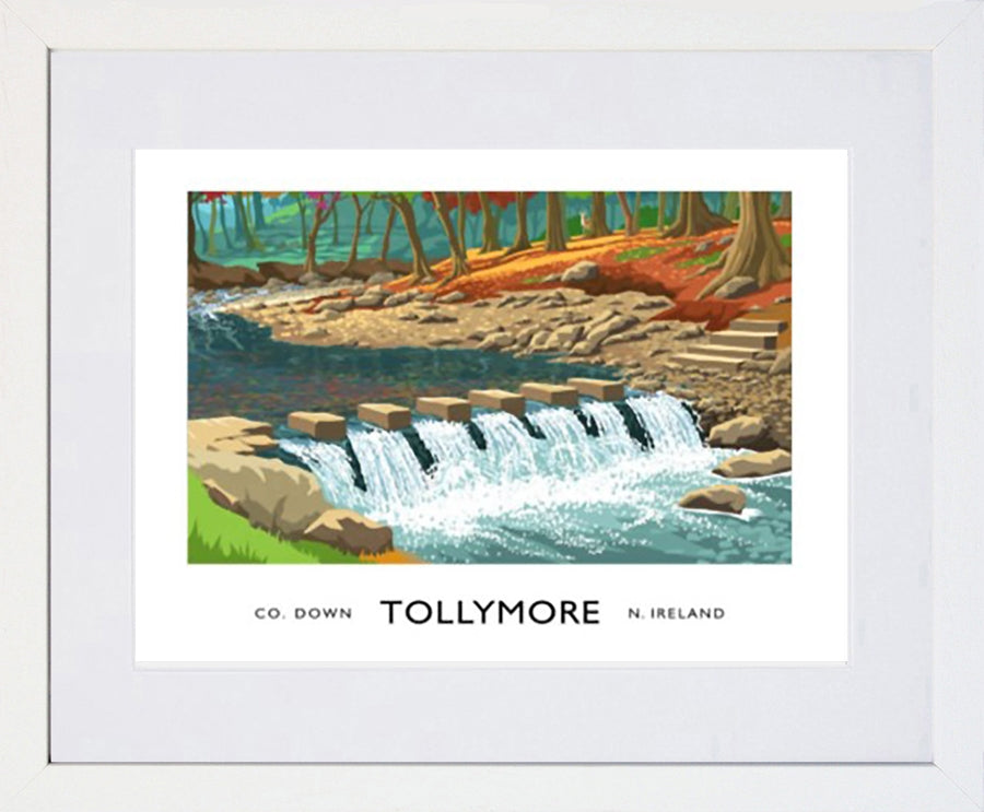 Co Down - Tollymore Stepping Stones -40 x 30-White Box Frame (With Mount)