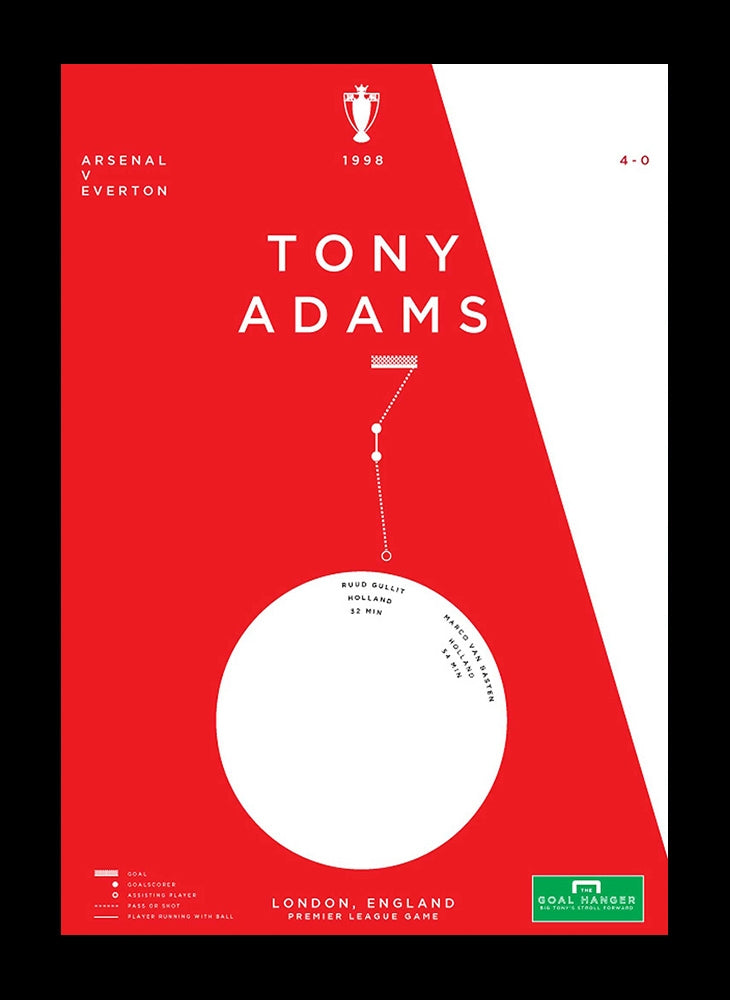 Arsenal - Tony Adams vs Everton 1998 Framed 35 x 47cm no mount