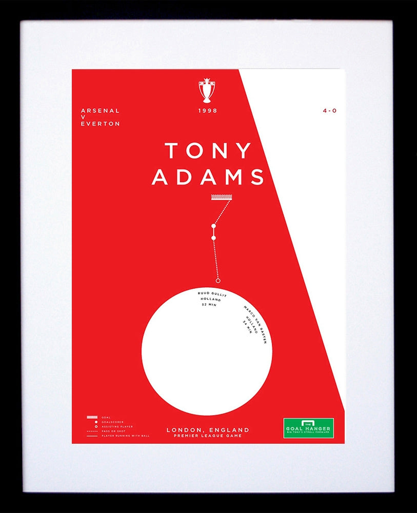 Arsenal - Tony Adams vs Everton 1998 Framed 30 x 42 with mount
