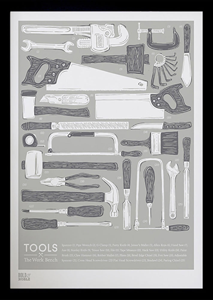 Nature - Tools on the Work Bench in Putty Black frame