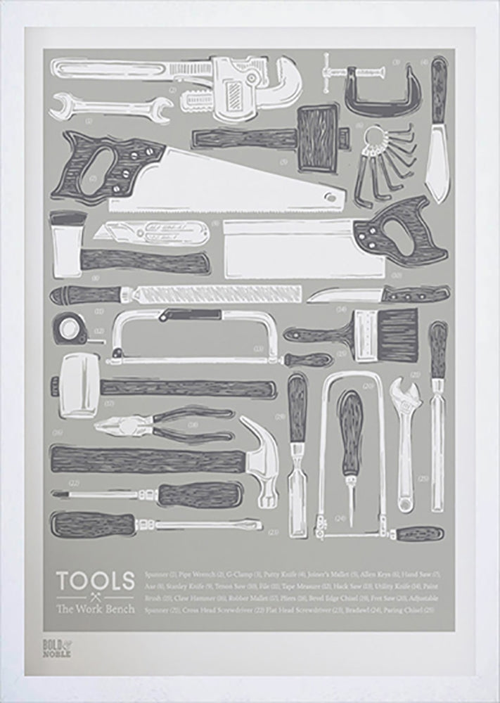 Nature - Tools on the Work Bench in Putty Frame White