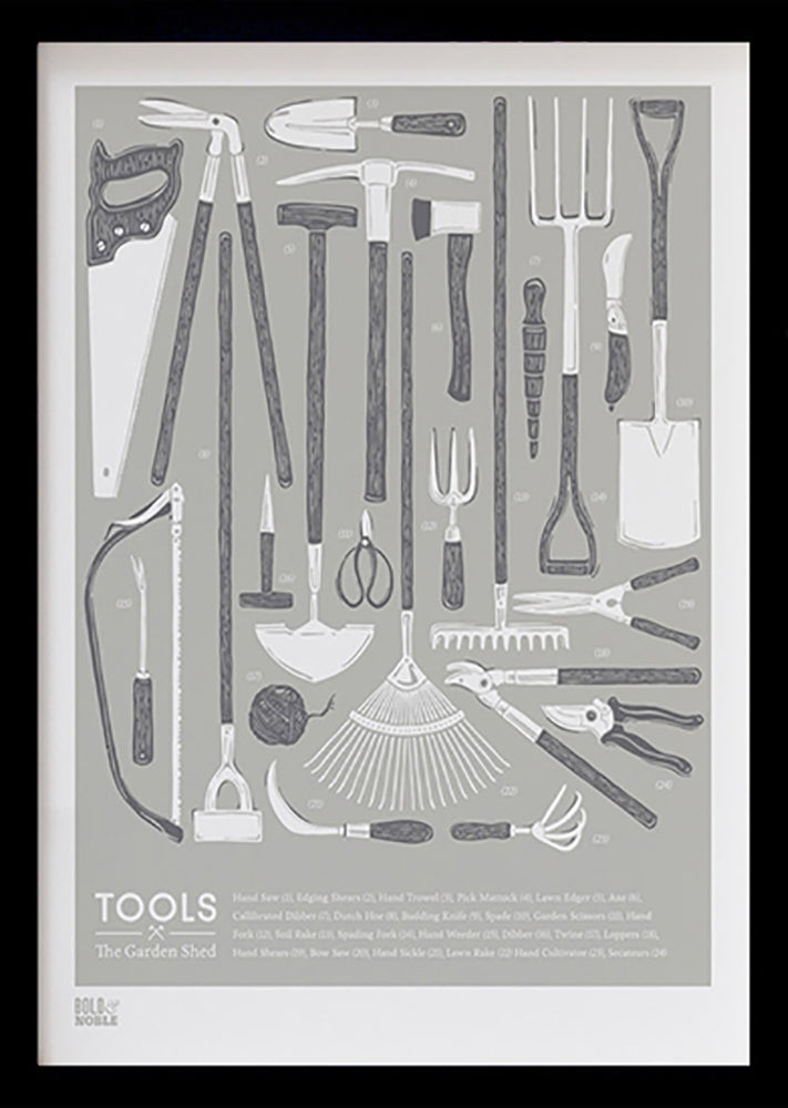 Nature - Tools in the Garden Shed in Putty Black frame