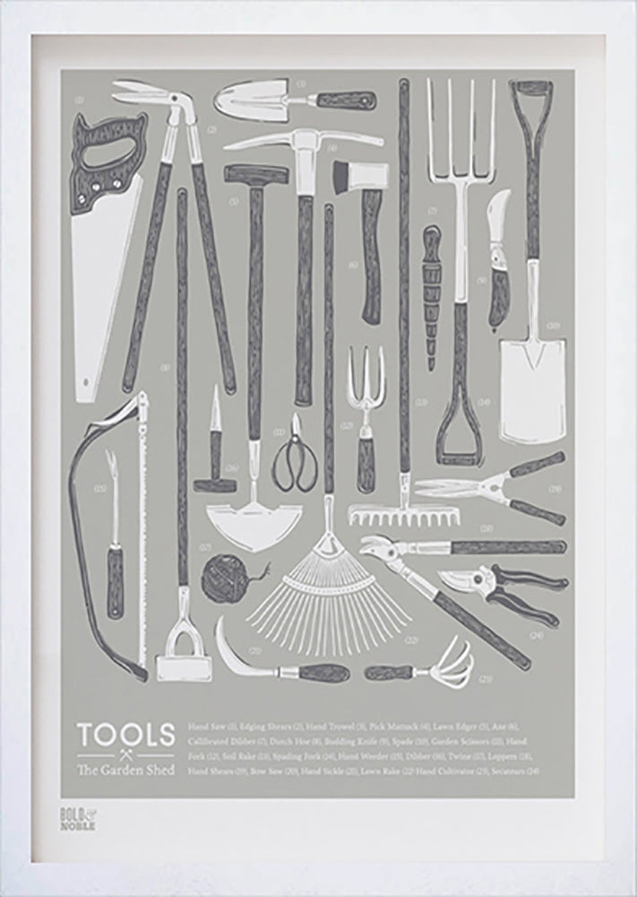 Nature - Tools in the Garden Shed in Putty Frame White
