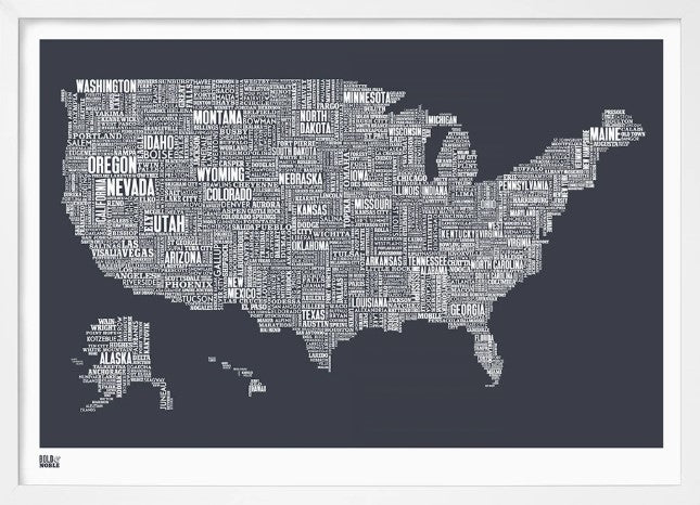 Map - USA in Slate Frame White
