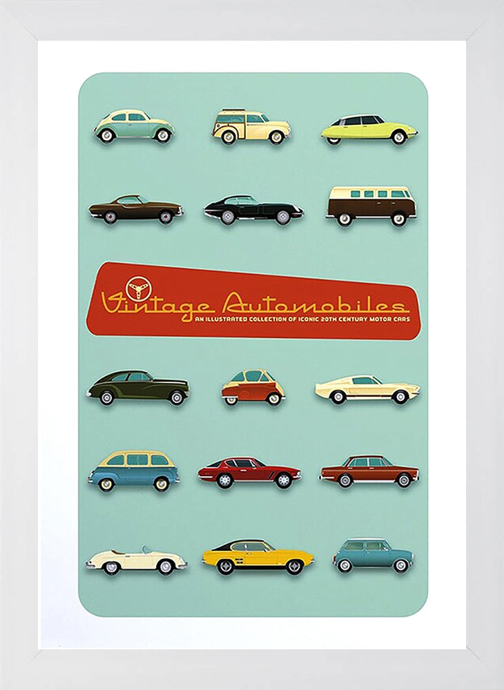 Vintage Automobiles - Flat White Frame
