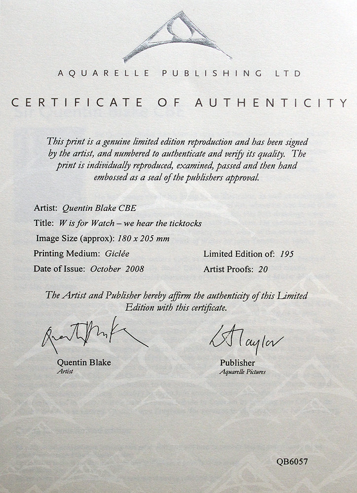 Quentin Blake Signed - W Is For Watch Artist Proof