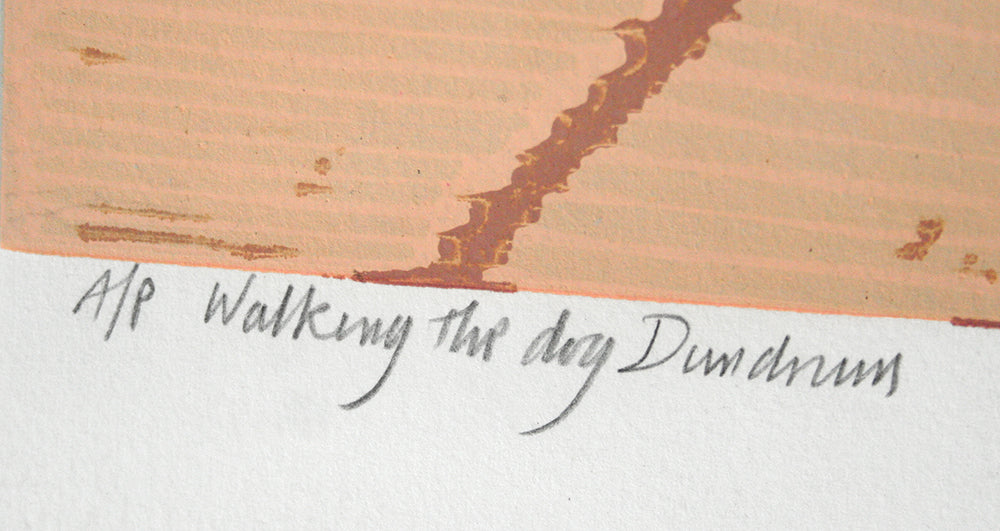 Linocut Print - Co Down Walking the Dog, Dundrum Artist Proof