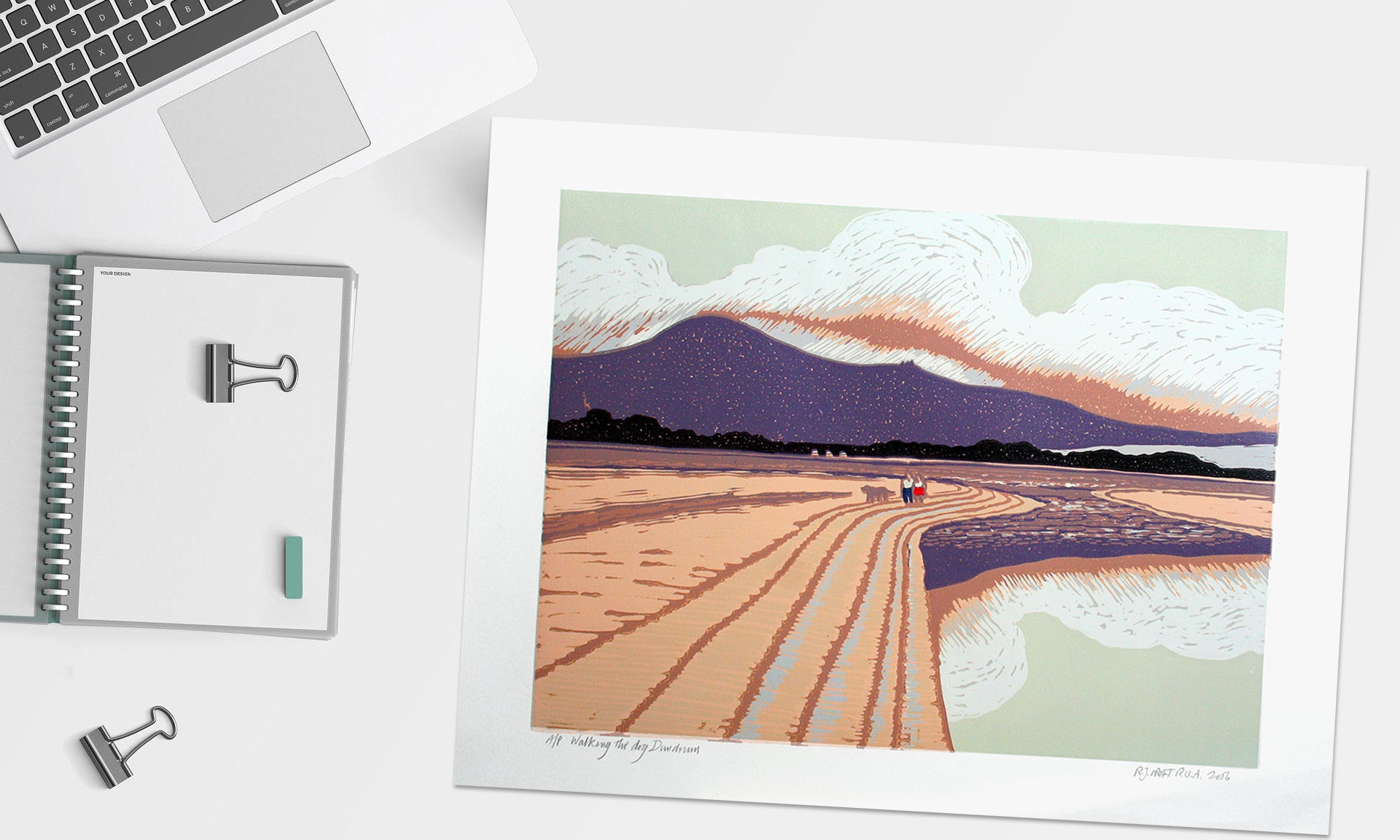 Linocut Print - Co Down Walking the Dog, Dundrum Artist Proof