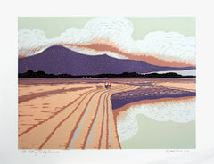 Linocut Print - Co Down Walking the Dog Dundrum Unframed