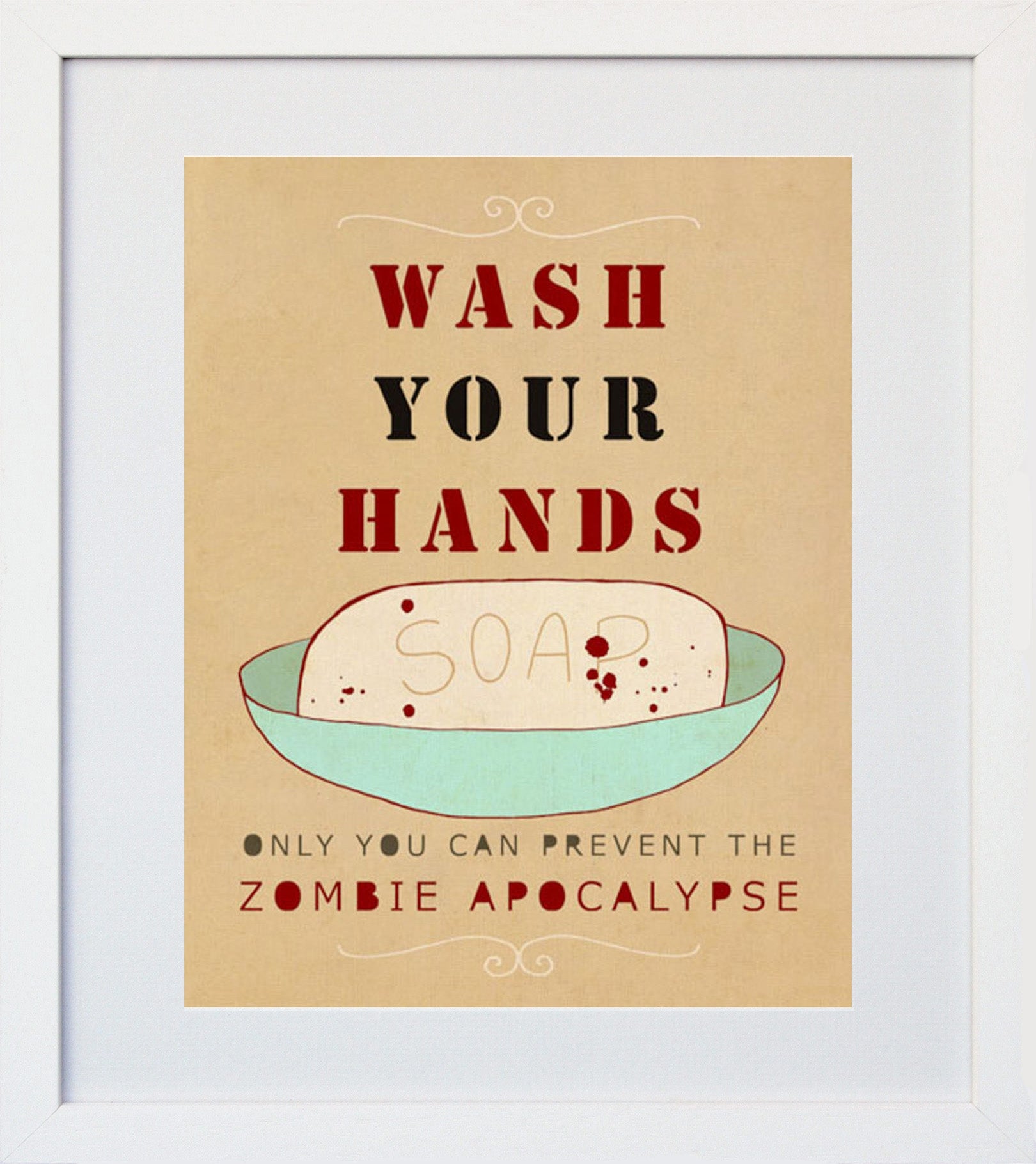 Wash Your Hands White Frame