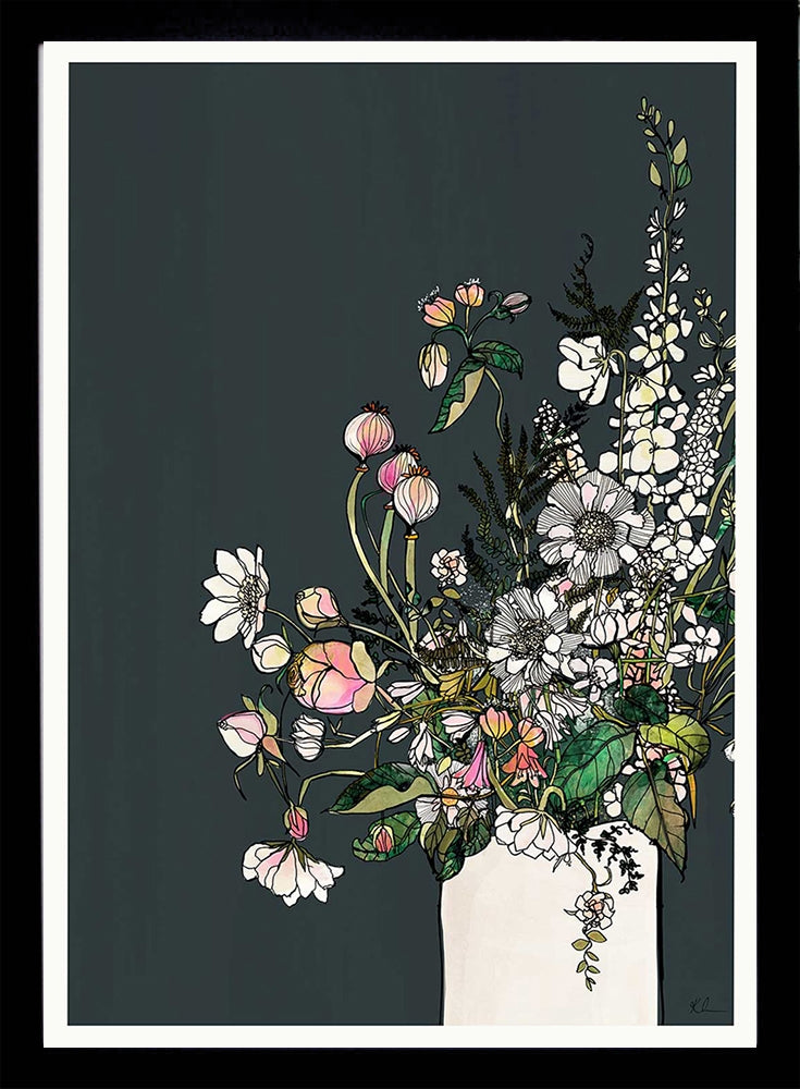 White Blooms Black Frame