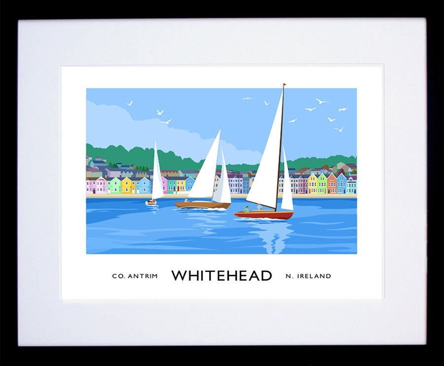 Co Antrim - Whitehead Seafront Frame Black 40x30 With Mount