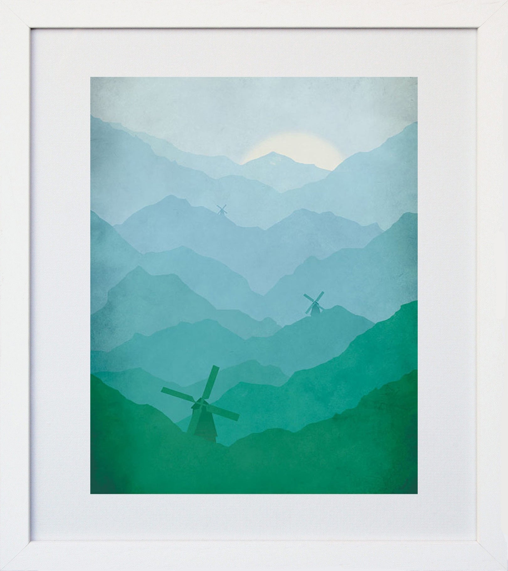 Windmills in Blue White Frame