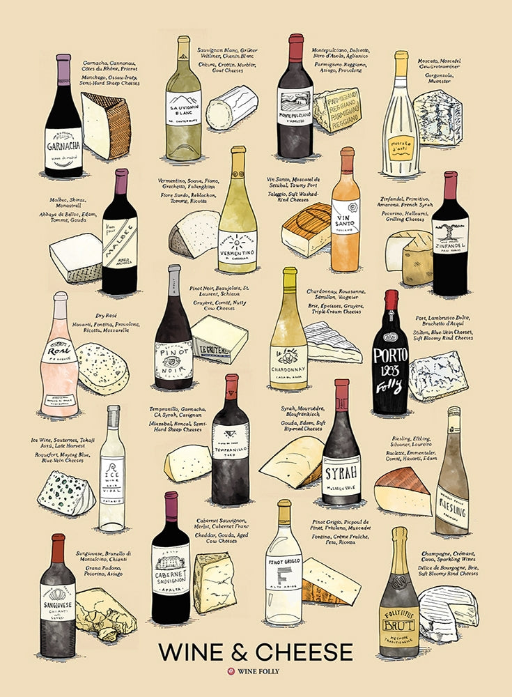 Wine And Cheese In Tan Unframed