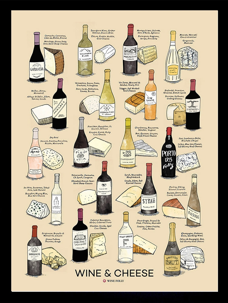 Wine And Cheese In Tan Black Frame