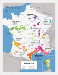 Wine Map Of France White Frame