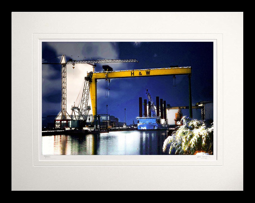 Belfast - Winters Night at the Yard-60 x 47.5-Flat Black Frame